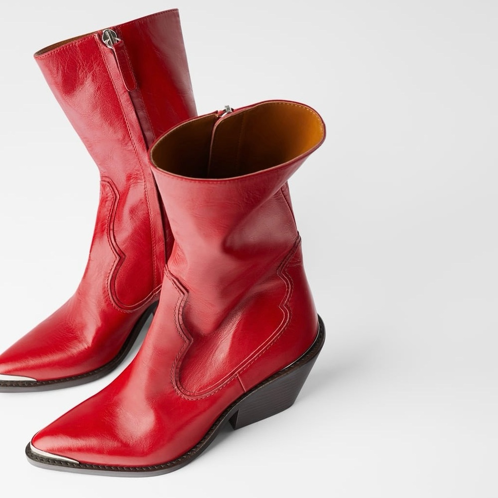 ZARA Red Leather Women's Boots SIZE 36